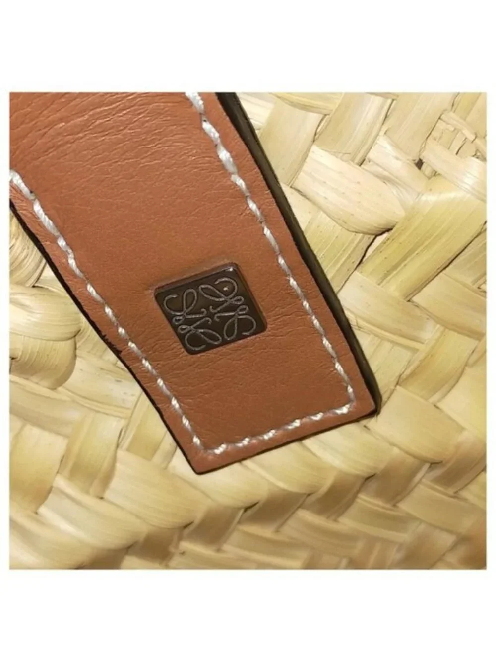 Authentic Loewe Large Basket Palm Leaf Leather Tote Bag